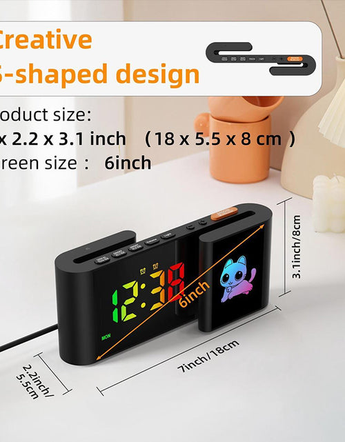 Cargar imagen en el visor de la galería, Creative S-shaped Dual-Screen RGB Colorful Alarm Clock, Adorable Cartoon Night Light Electronic Clock
