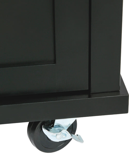 Load image into Gallery viewer, Kitchen trolley with rubber wood leaf countertop, 5-wheel kitchen island, storage cabinet and 3 dining drawers, black
