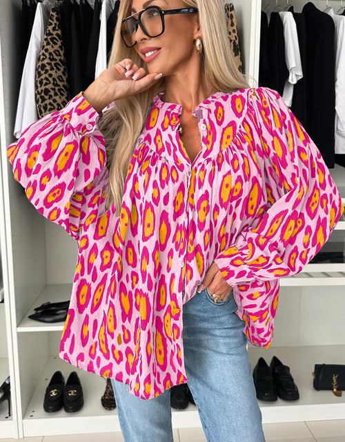 Load image into Gallery viewer, Rose Red Leopard Print Balloon Sleeve Loose Blouse
