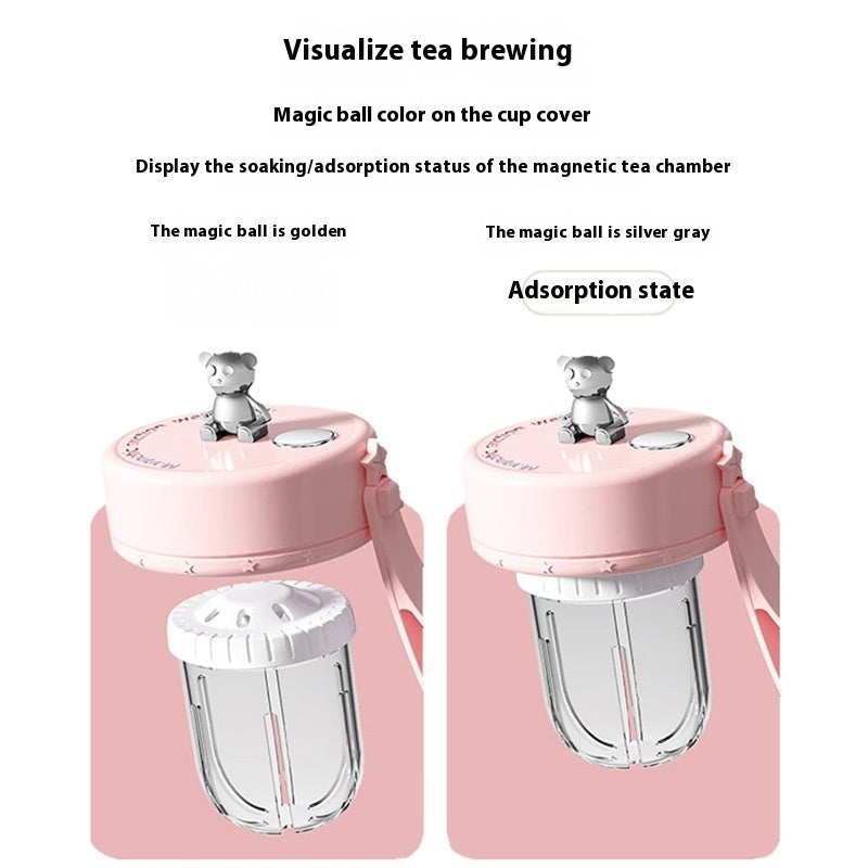 Taza de agua de vidrio magnética con separación de agua de té sellada sin fugas Taza de agua de té de vidrio Vaso con infusor Botella de agua con filtro de té