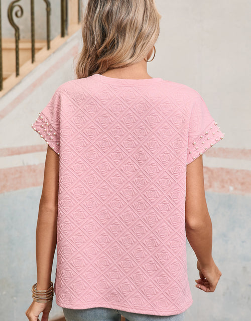 Load image into Gallery viewer, Light Pink Rose Floral Textured Pearl Beaded Top
