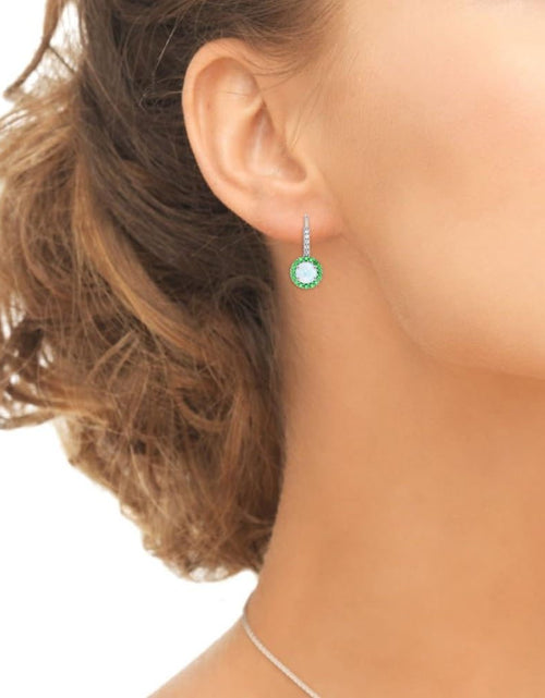 Load image into Gallery viewer, Sterling Silver Synthetic White Opal &amp; Simulated Gemstone round Halo Leverback Earrings

