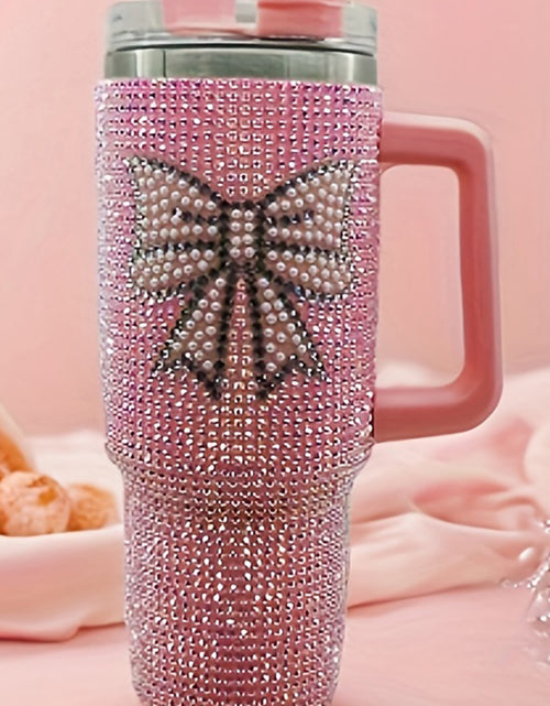 Load image into Gallery viewer, Pink Sweet Rhinestone Bow Tumbler Cup with Straw and Handle
