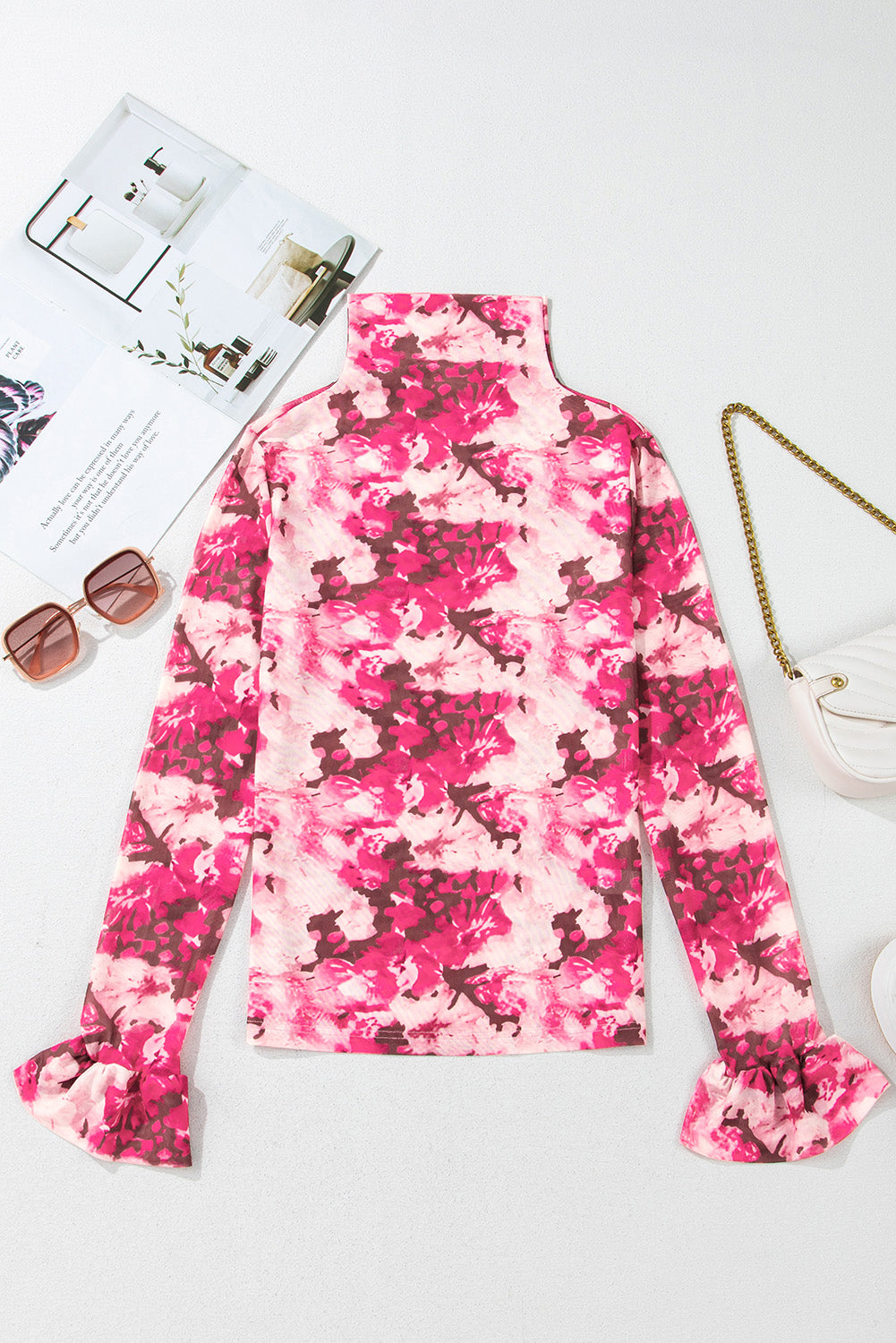 Rose Allover Floral Print Mesh Top