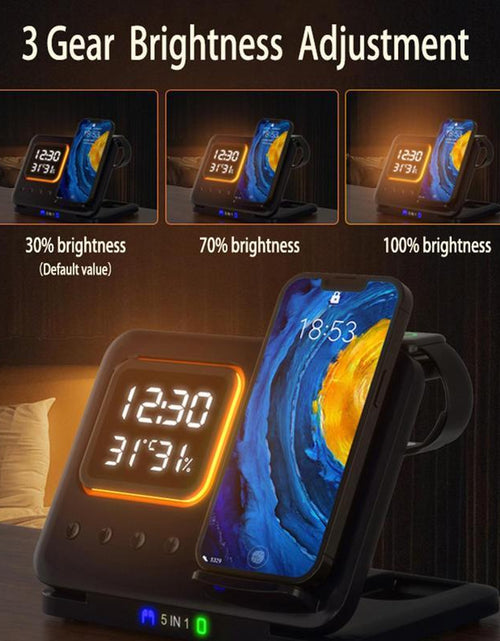 Load image into Gallery viewer, 15W Wireless Chargers Stand 5 In1 LED Digital Alarm Clock Fast Charging Dock Station
