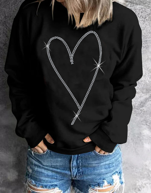 Bild in Galerie-Viewer laden, Black Rhinestone Heart Pattern Valentines Fashion Sweatshirt
