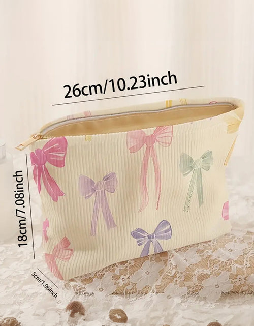 Load image into Gallery viewer, Beige Bow Print Corduroy Makeup Bag
