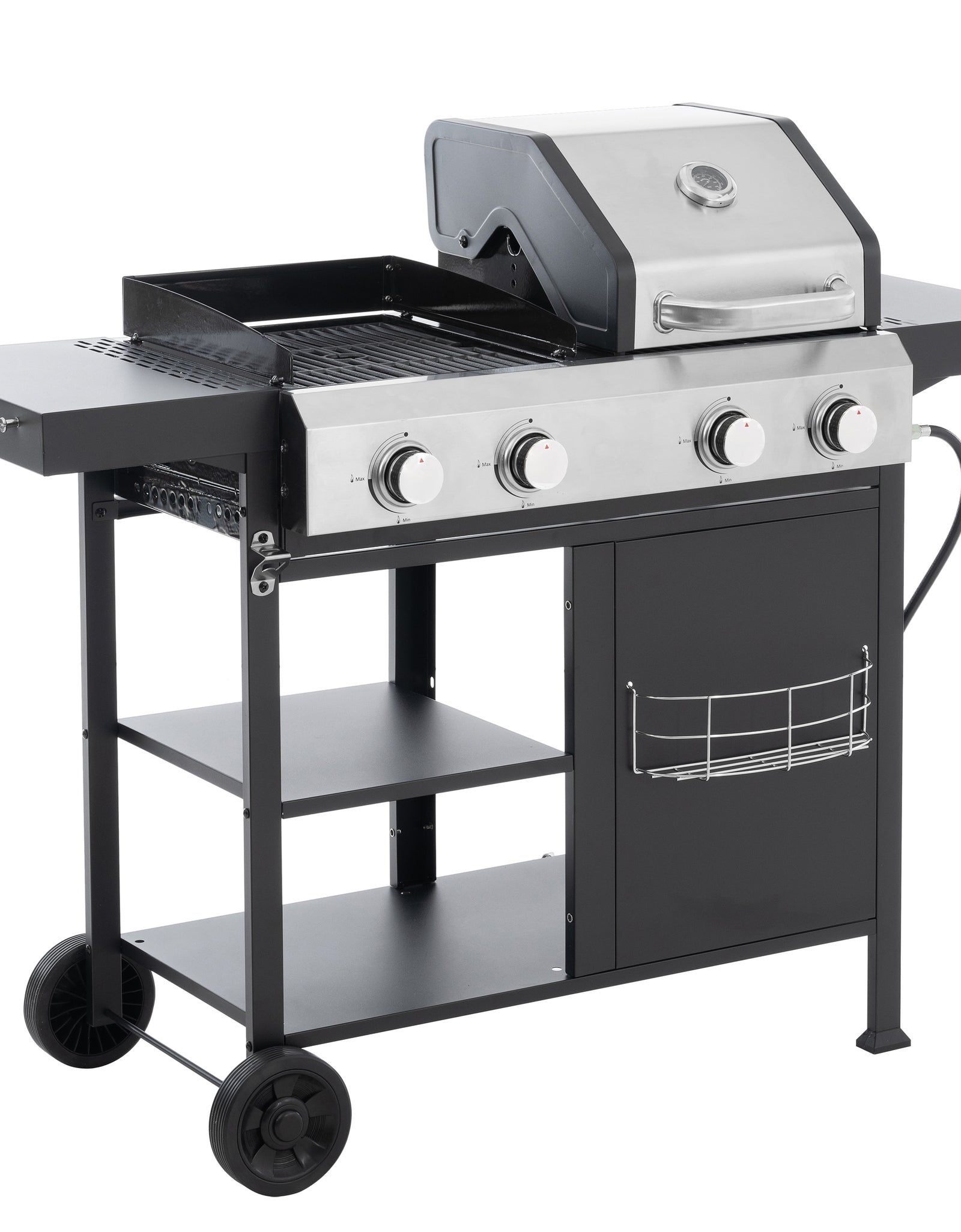 2+2 multifunctional gas barbecue grill and covered grill combination for outdoor cooking - barbecue, barbecue, pizza.