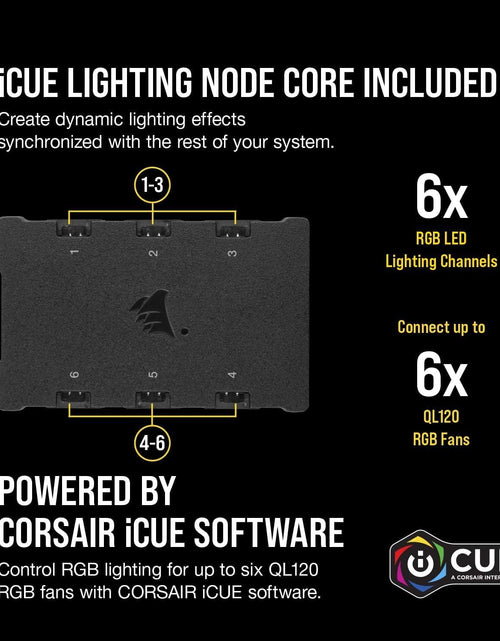Load image into Gallery viewer, QL Series, Ql120 RGB, 120Mm RGB LED Fan, Triple Pack with Lighting Node Core, Black, Compatible with Desktop
