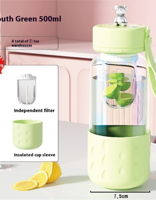 Cargar imagen en el visor de la galería, Taza de agua de vidrio magnética con separación de agua de té sellada sin fugas Taza de agua de té de vidrio Vaso con infusor Botella de agua con filtro de té

