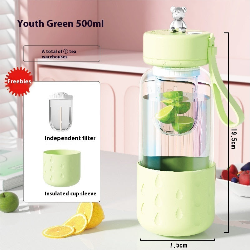 Taza de agua de vidrio magnética con separación de agua de té sellada sin fugas Taza de agua de té de vidrio Vaso con infusor Botella de agua con filtro de té