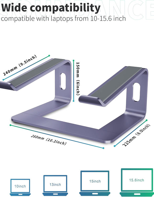 Cargar imagen en el visor de la galería, Laptop Stand, Aluminum Computer Riser, Ergonomic Laptops Elevator for Desk, Metal Holder Compatible with 10 to 15.6 Inches Notebook Computer, Purple
