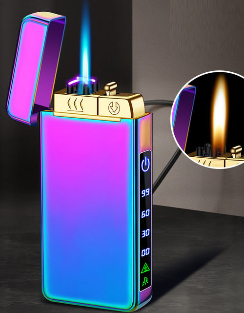 Bild in Galerie-Viewer laden, Gas electric triple fire metal windproof inflatable charging lighter personalized and creative trendy gift for boyfriend
