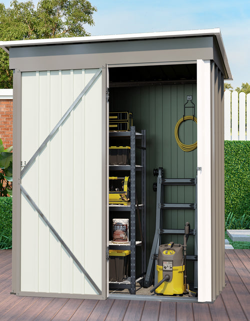 Load image into Gallery viewer, 5 * 3FT outdoor storage shed, tool shed with sloping roof and lockable door, backyard garden metal shed, courtyard lawn, gray
