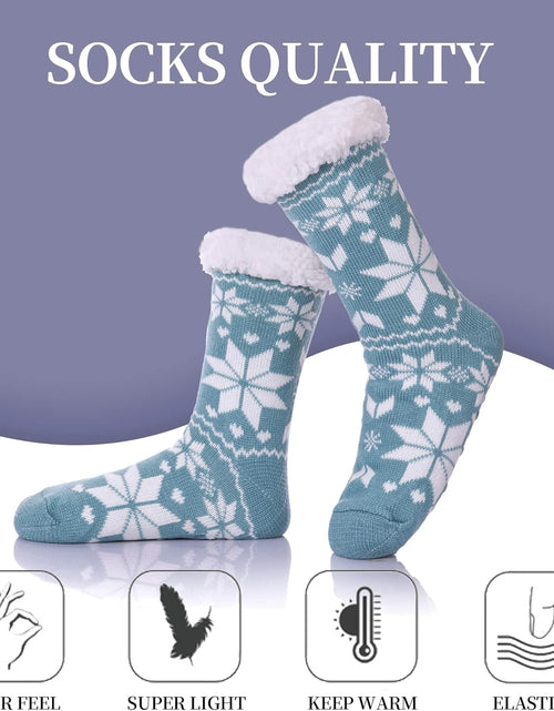 Cargar imagen en el visor de la galería, Women&#39;S Winter Super Soft Warm Cozy Fuzzy Snowflake Deer Fleece-Lined with Grippers Slipper Socks
