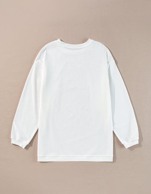 Cargar imagen en el visor de la galería, White Glitter Heart Print Corded Graphic Pullover Sweatshirt
