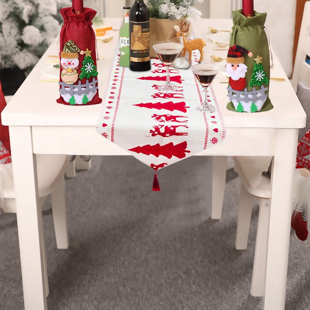 Weihnachtselch-Schneemann-Tischläufer, frohe Weihnachtsdekoration