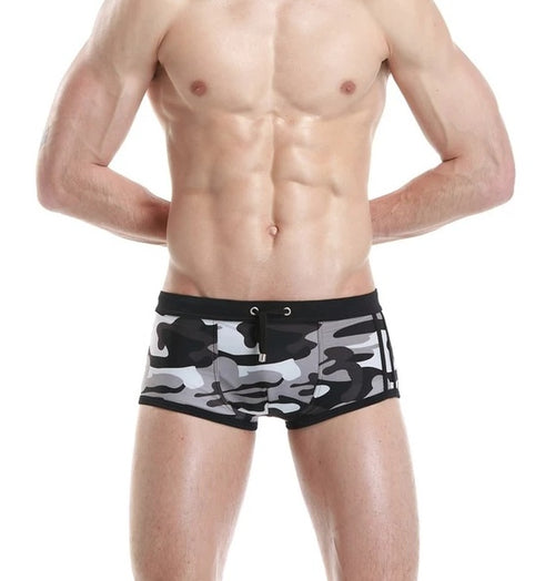 Load image into Gallery viewer, Male boxer camouflage swim trunks

