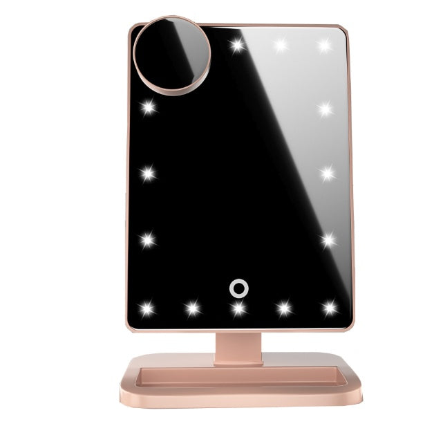 Espejo de maquillaje con pantalla táctil y 20 luces LED, altavoz de música con Bluetooth, espejos con aumento de 10 aumentos