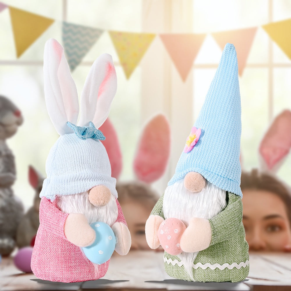 New Easter Decorative Supplies Creative Bunny Hug Egg Doll Ornament Pink Bunny Ears Doll Gift