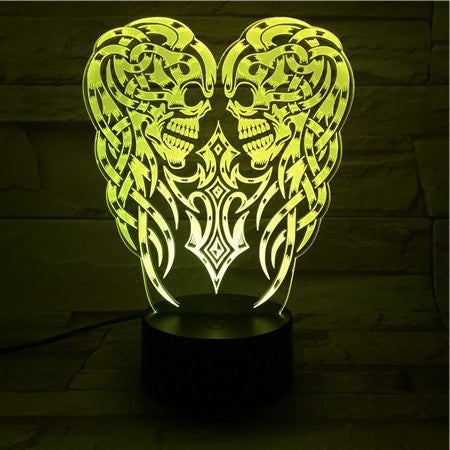 Luz nocturna 3D con forma de calavera y flores