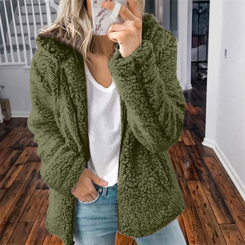 European and American women's hooded woolen autumn and winter top jacket