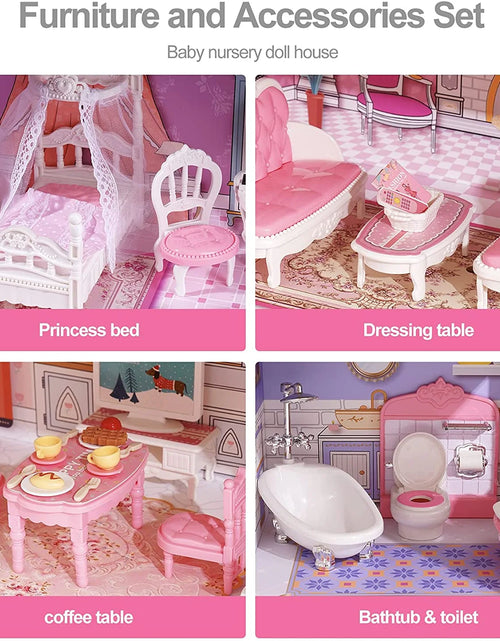 Cargar imagen en el visor de la galería, Victoria Wooden Dollhouse for Kids Furniture Preschool Dollhouse House Toy for Toddlers Girls
