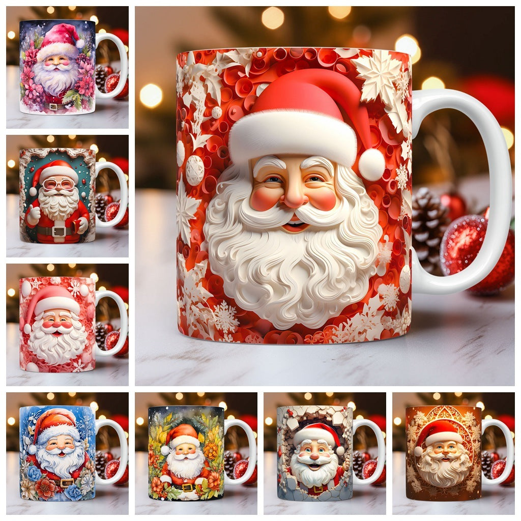 Kreative 3D-Weihnachtstasse aus Keramik, einzigartiges Weltraum-Design, Schneemann, Weihnachtsmann, Kaffeetasse, Teetasse, Milchbecher, Weihnachtsgeschenke für Kinder und Erwachsene, Küchenhelfer