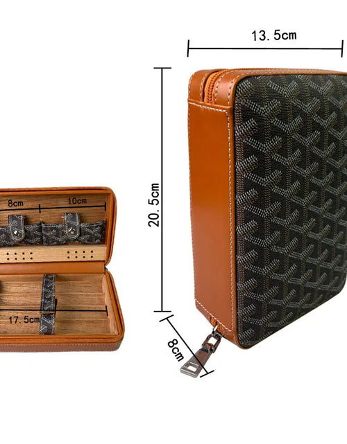 Bild in Galerie-Viewer laden, Carved version cigar box portable cedar wood cigar moisturizing box cowhide cigar box storage box Gaoxiba
