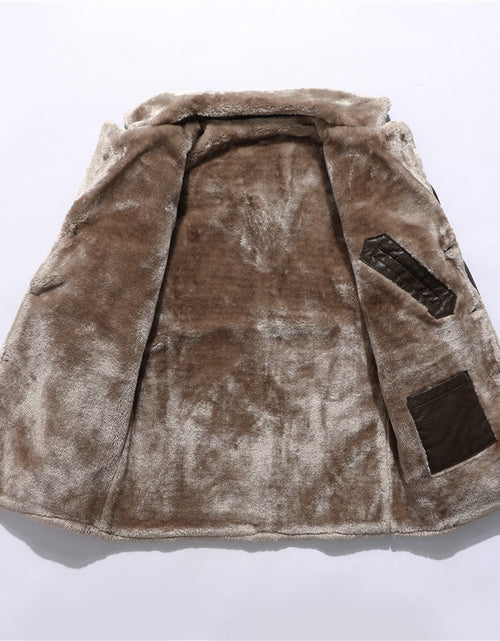 Load image into Gallery viewer, Plush Lapel Leather Jacket Winter Warm Fleece Single-breasted Coat For Men Long Clothing
