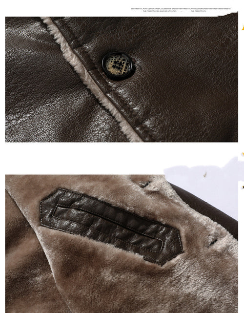 Load image into Gallery viewer, Plush Lapel Leather Jacket Winter Warm Fleece Single-breasted Coat For Men Long Clothing
