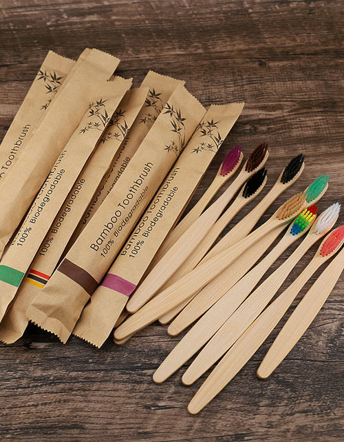 Load image into Gallery viewer, Flat Bamboo Toothbrush Kraft Paper Bag Toothbrush
