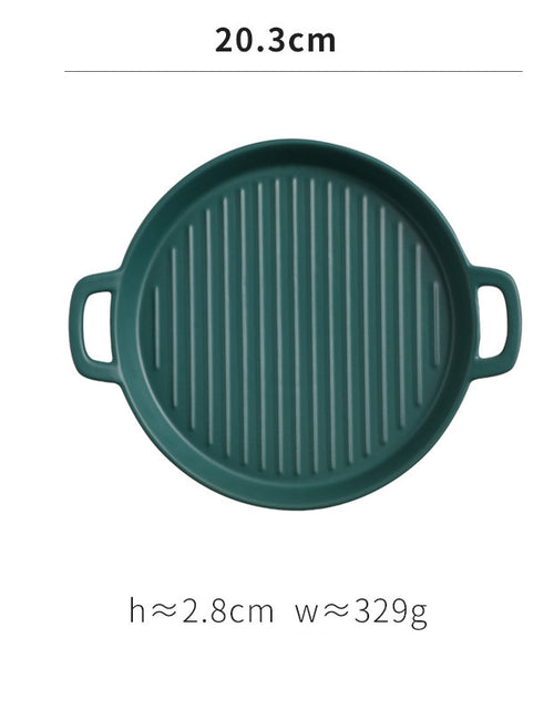 Load image into Gallery viewer, Binaural Baking Tray Pizza Tray Round Dish Plate Dish Creative Oven Ceramic Net Celebrity Tableware Microwave Flat Plate

