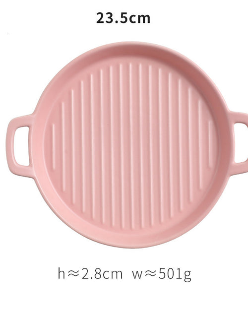 Load image into Gallery viewer, Binaural Baking Tray Pizza Tray Round Dish Plate Dish Creative Oven Ceramic Net Celebrity Tableware Microwave Flat Plate
