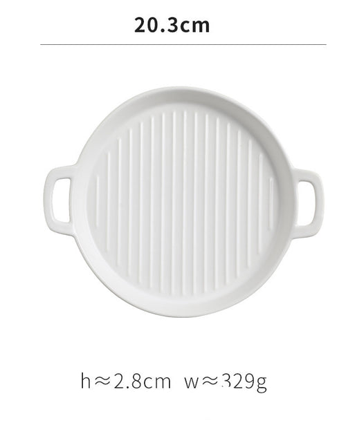 Load image into Gallery viewer, Binaural Baking Tray Pizza Tray Round Dish Plate Dish Creative Oven Ceramic Net Celebrity Tableware Microwave Flat Plate
