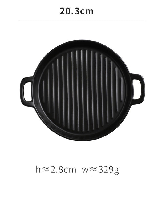 Load image into Gallery viewer, Binaural Baking Tray Pizza Tray Round Dish Plate Dish Creative Oven Ceramic Net Celebrity Tableware Microwave Flat Plate
