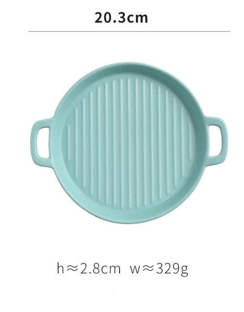 Load image into Gallery viewer, Binaural Baking Tray Pizza Tray Round Dish Plate Dish Creative Oven Ceramic Net Celebrity Tableware Microwave Flat Plate
