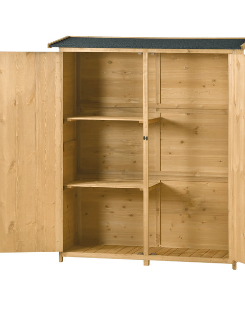 Load image into Gallery viewer, Outdoor 5.3ft Hx4.6ft L Wood Storage Shed Tool Organizer,Garden Shed, Storage Cabinet with Waterproof Asphalt Roof Natural
