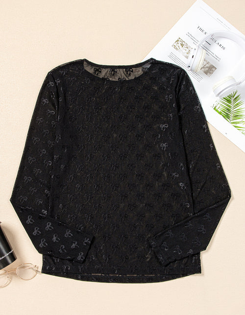 Load image into Gallery viewer, Pink Bow Pattern Long Sleeve Slim Fit Mesh Top
