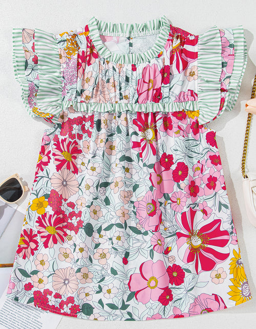 Bild in Galerie-Viewer laden, Pink Floral Print Ruffle Trim Pleated Boho Blouse
