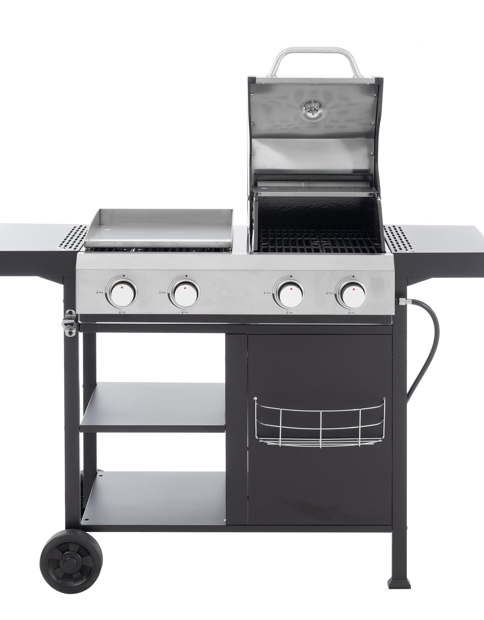 2+2 multifunctional gas barbecue grill and covered grill combination for outdoor cooking - barbecue, barbecue, pizza.