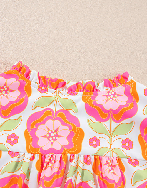Load image into Gallery viewer, Rose Boho Floral Print Ricrac Ruffle Sleeve Blouse
