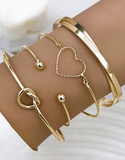 Bild in Galerie-Viewer laden, Gold Heart Geometric Knot Open Cuff Bracelet 4-piece Set
