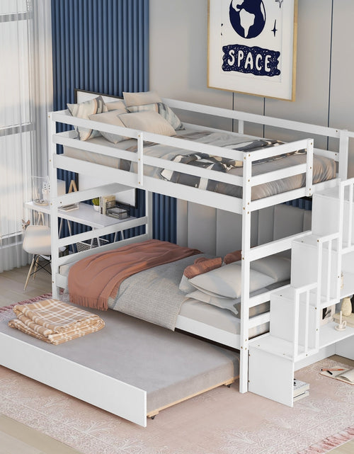 Load image into Gallery viewer, Twin Bunk Beds With Trundle &amp; Stairway Storage In White
