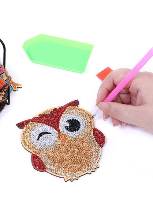 Load image into Gallery viewer, Diamond Painting Coaster Shape With Stand DIY Diamond Painted Art Craft Supplies Owl Pattern
