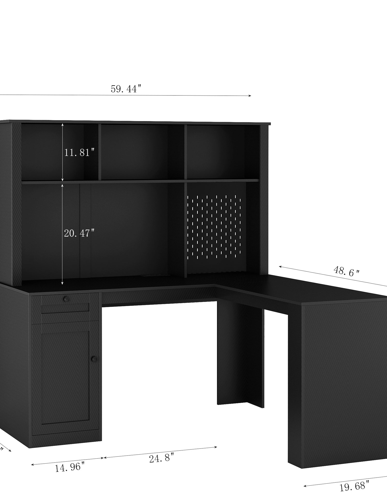 Writing desk with drawer bookshelf and charger, modern L-shaped desk with storage space, corner gaming computer desk