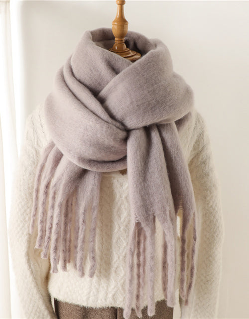 Load image into Gallery viewer, Solid Color Versatile Winter Warm Extended Tassel Scarf
