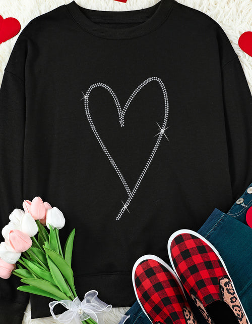 Bild in Galerie-Viewer laden, Black Rhinestone Heart Pattern Valentines Fashion Sweatshirt

