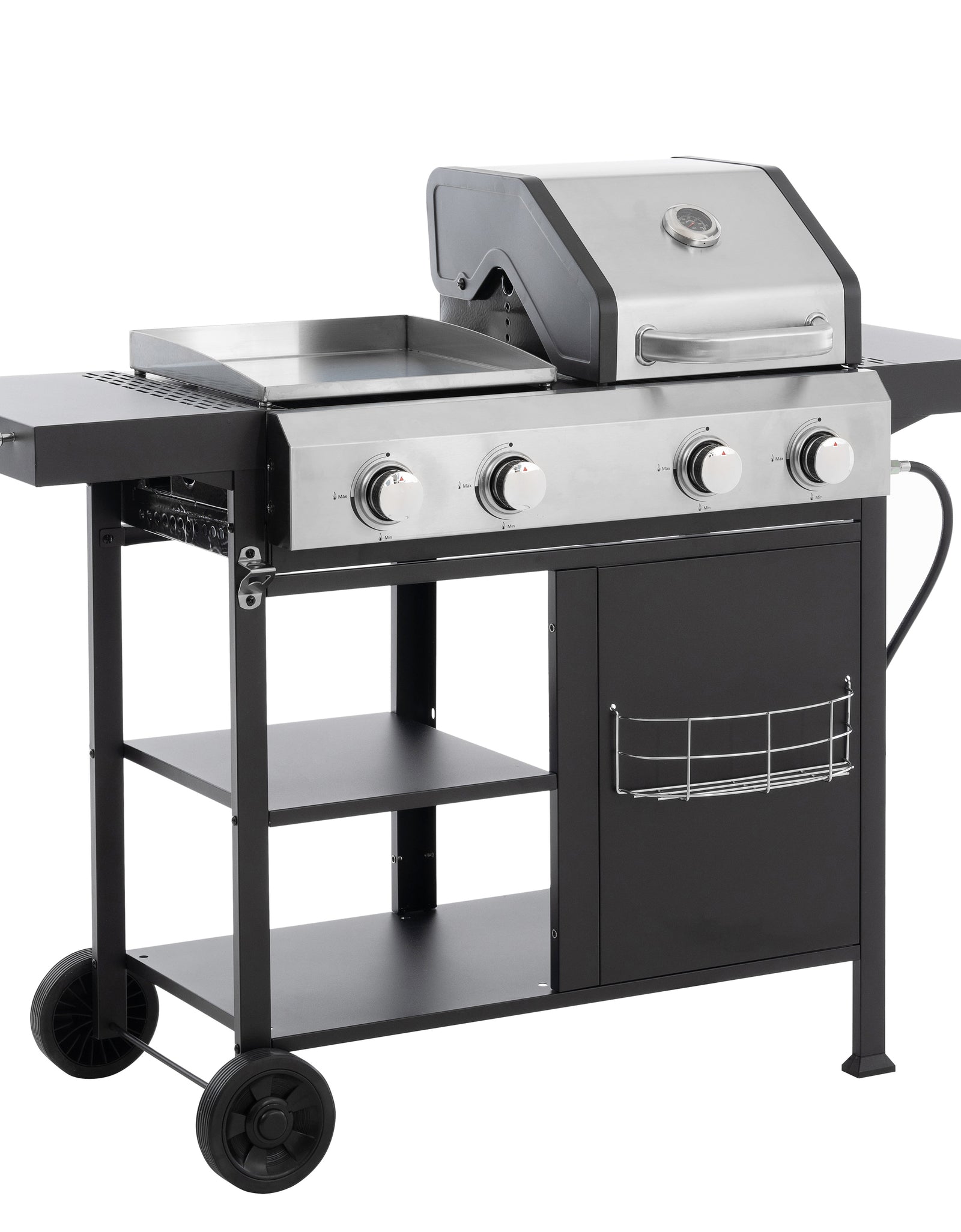 2+2 multifunctional gas barbecue grill and covered grill combination for outdoor cooking - barbecue, barbecue, pizza.