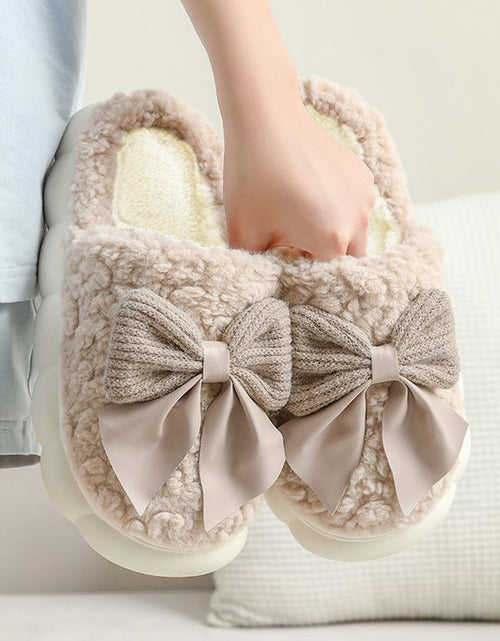 Bild in Galerie-Viewer laden, Pink Contrast Bowknot Applique Plush Winter Slippers
